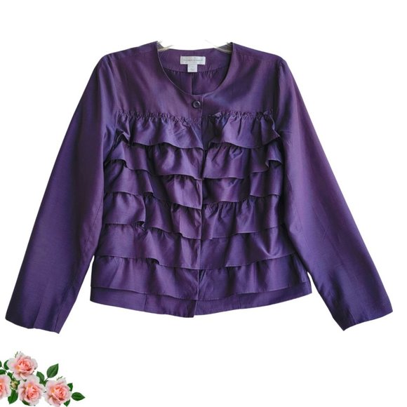 Christopher & Banks Plum Tiered Ruffle Silk Blend Jacket Blazer Women's Size M - Picture 1 of 12